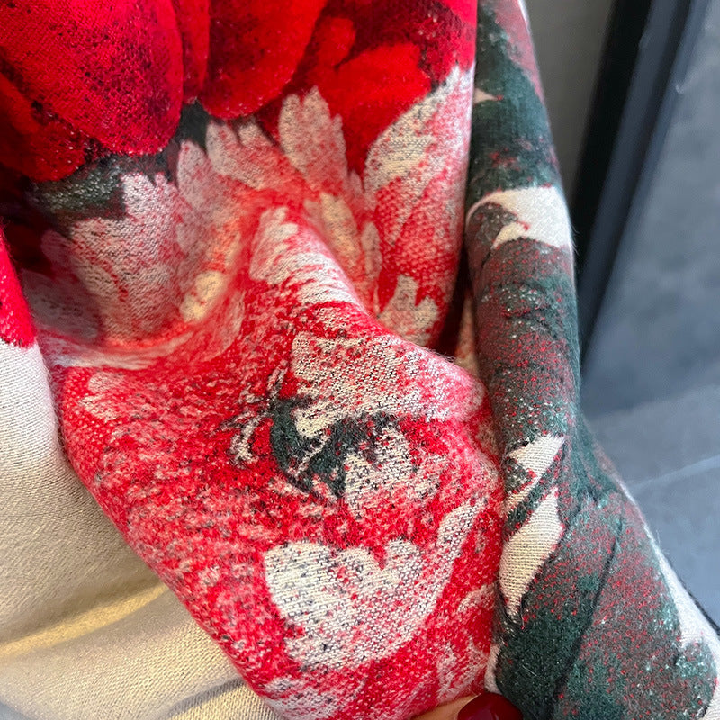 Retro Floral Artificial Cashmere Scarf