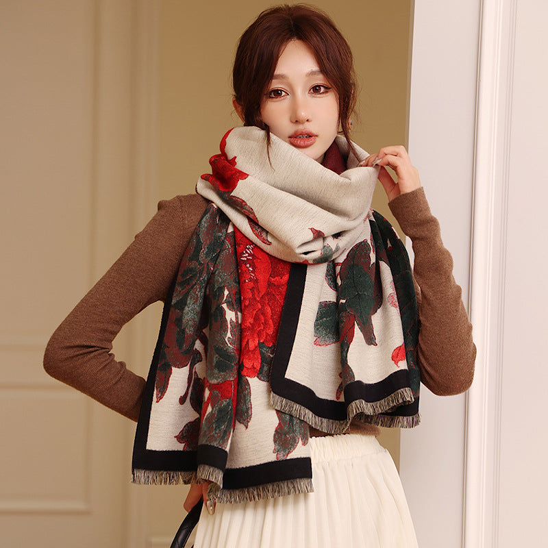 Retro Floral Artificial Cashmere Scarf