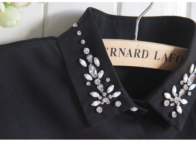 Rhinestone Fake Collar Shirt For Women