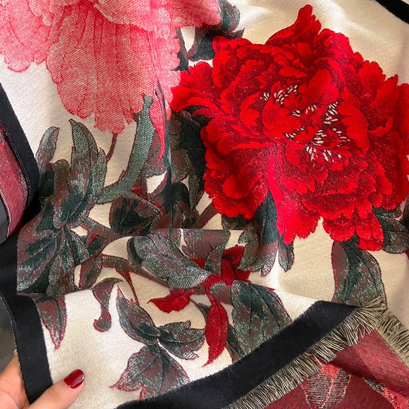 Retro Floral Artificial Cashmere Scarf