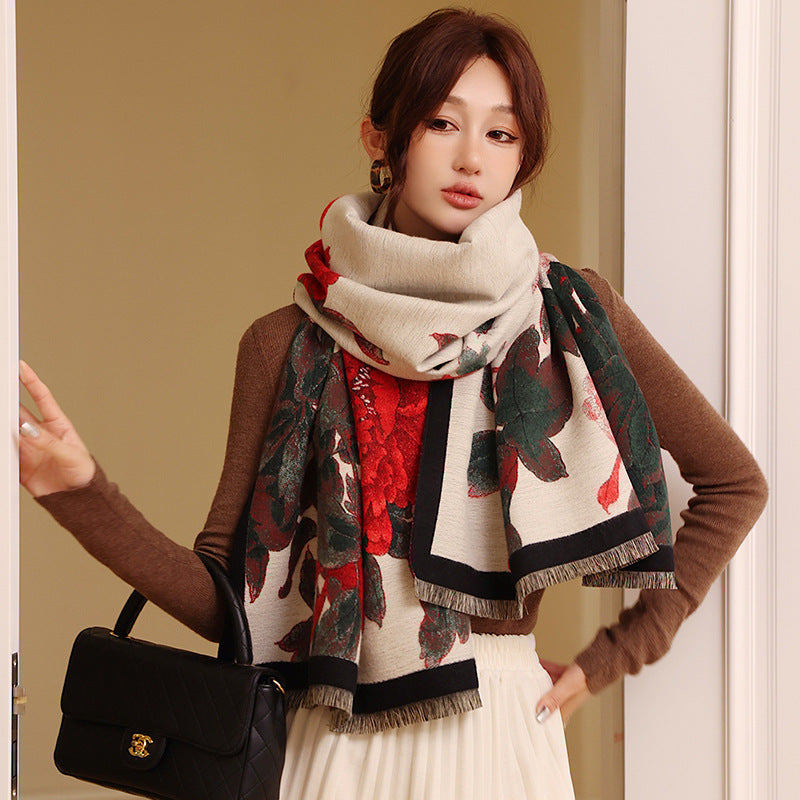 Retro Floral Artificial Cashmere Scarf