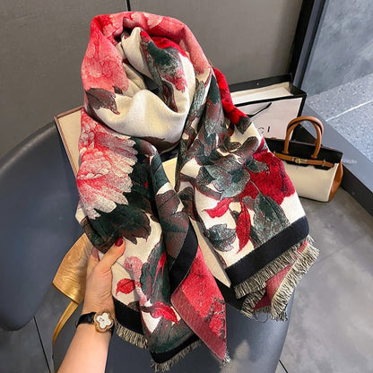 Retro Floral Artificial Cashmere Scarf