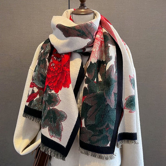 Retro Floral Artificial Cashmere Scarf
